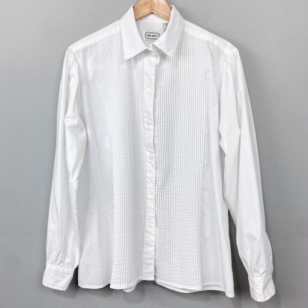 Vintage Tuxedo Shirt Size 16 White Pintuck Pleated Front Mr. Witt Button Down
